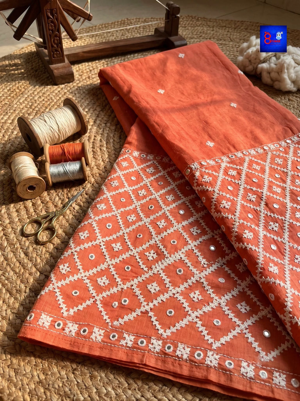 Pure Cotton Hand Kutch Embroidery Saree