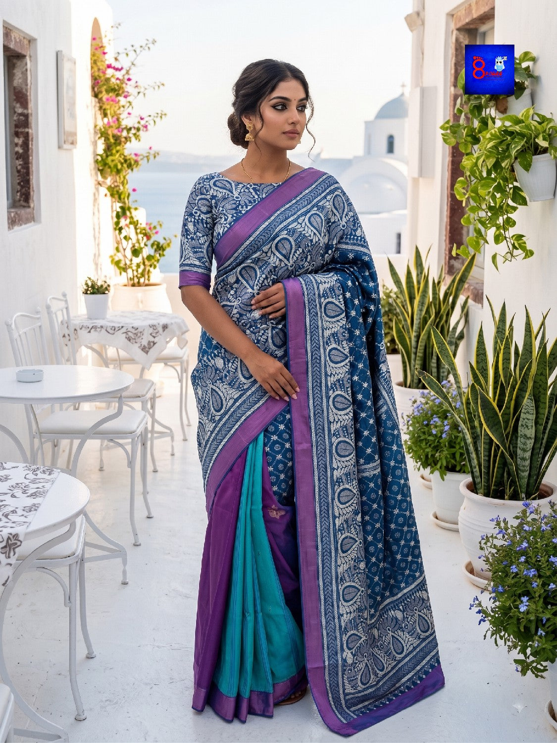 Threaded Fusion Silk Saree