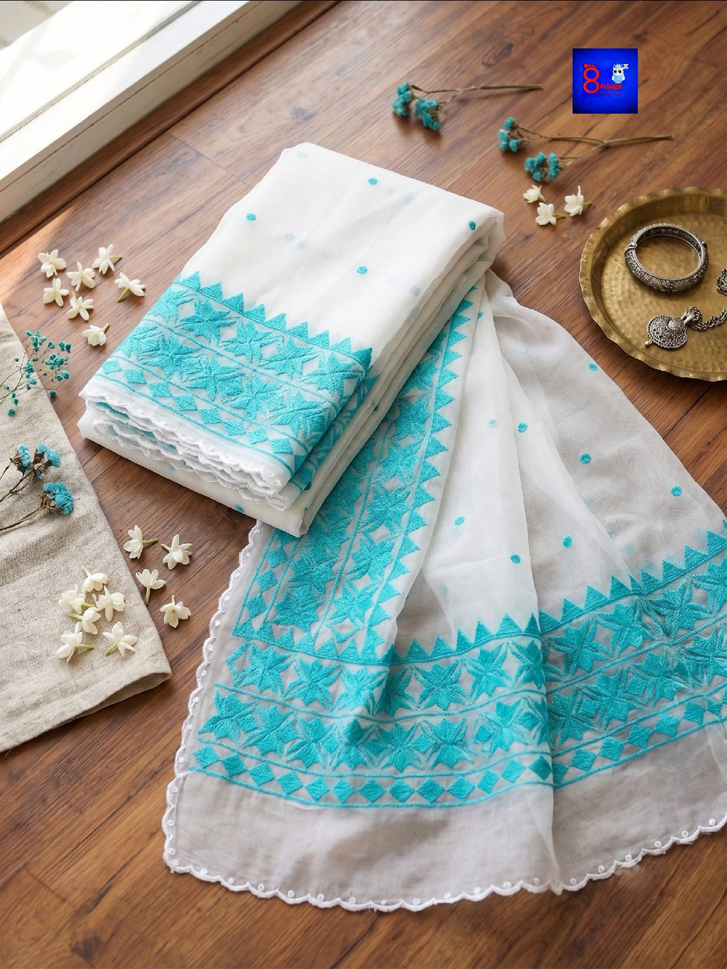 Pure Organza Kathiawadi Embroidery Saree