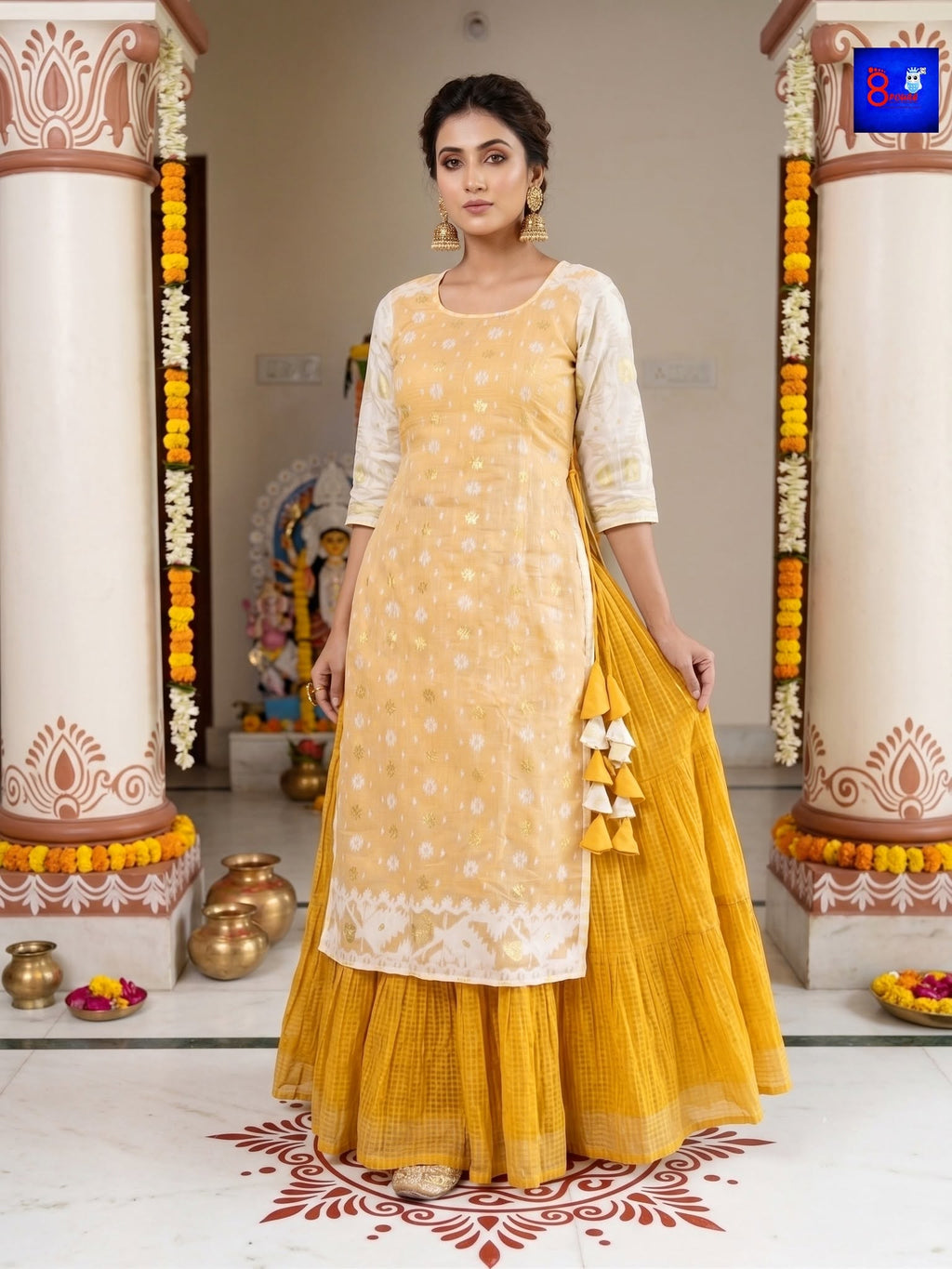 Jamdani Layered Dress (Mustard Yellow)