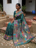 Blended Bangalore Silk Kantha Saree - Green Pink Dual Tone