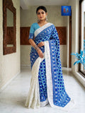 Jamkantha Saree - Blue & White