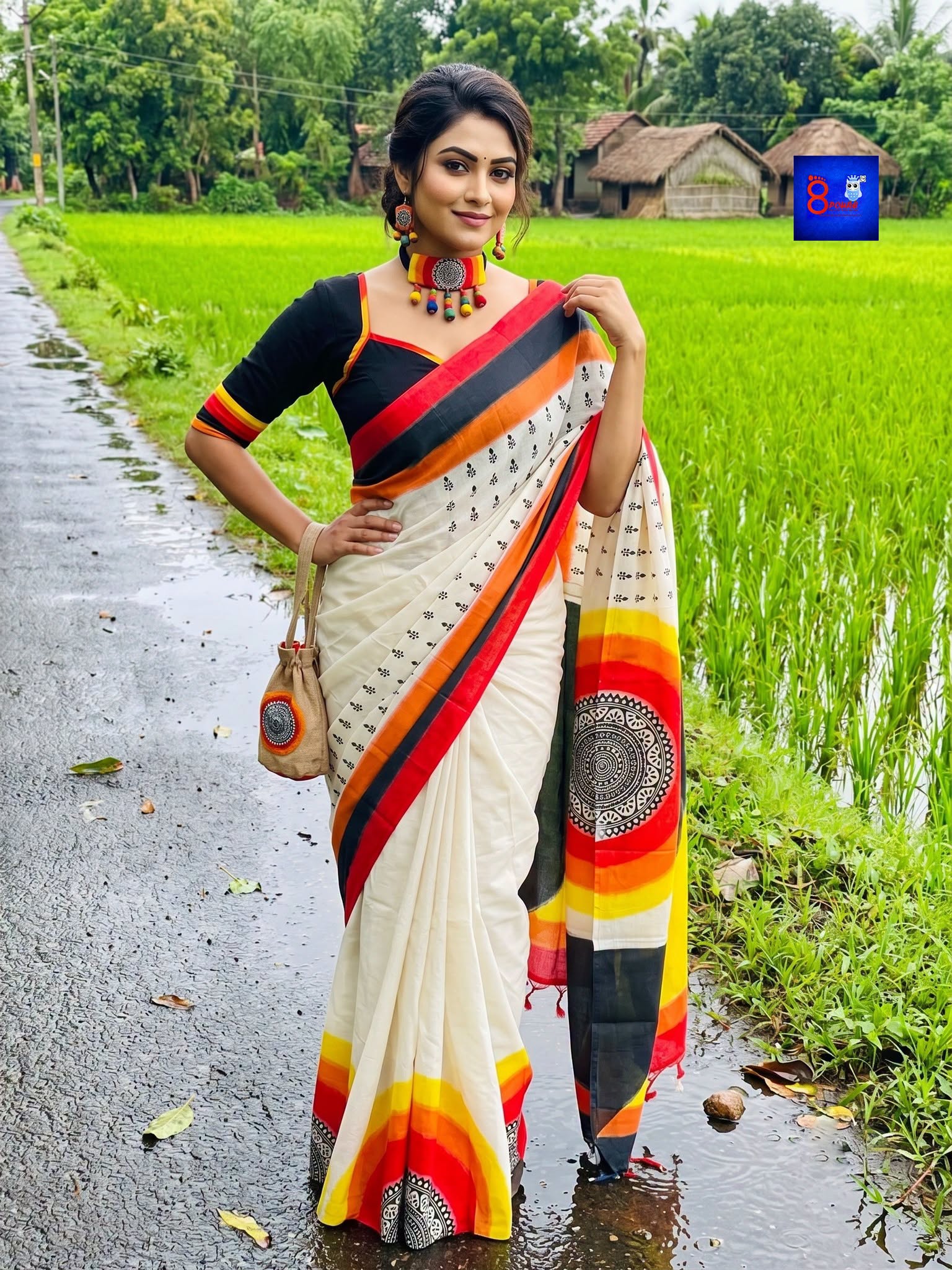 Handwoven Cotton Hand Block Printed Saree
