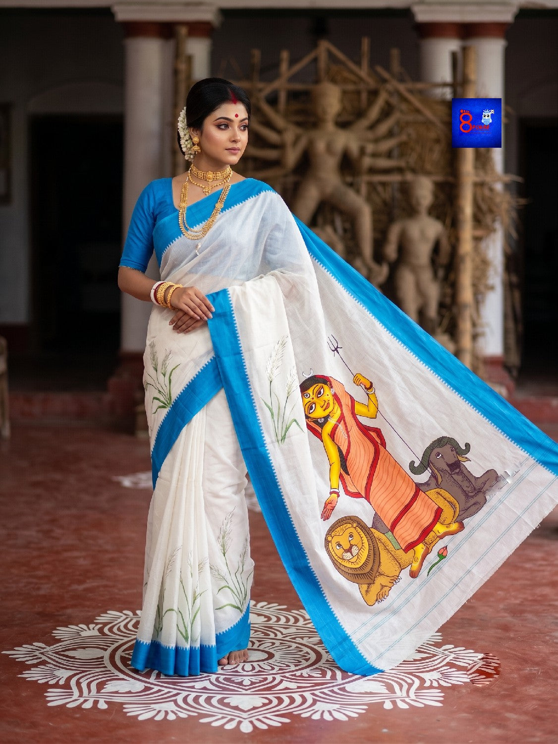 8Poure Durga Canvas Saree