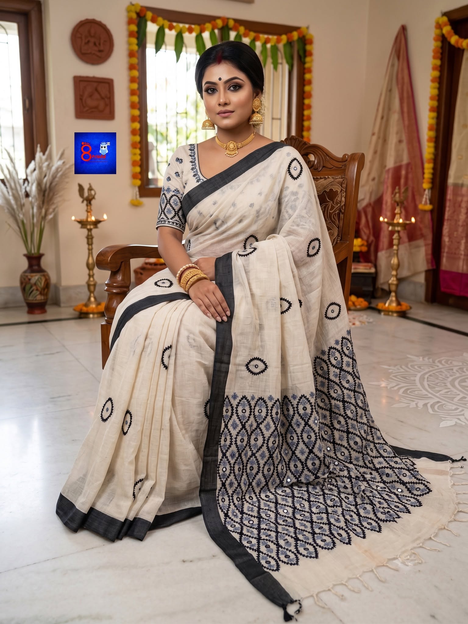 Pure Cotton Hand Kutch Embroidery Saree