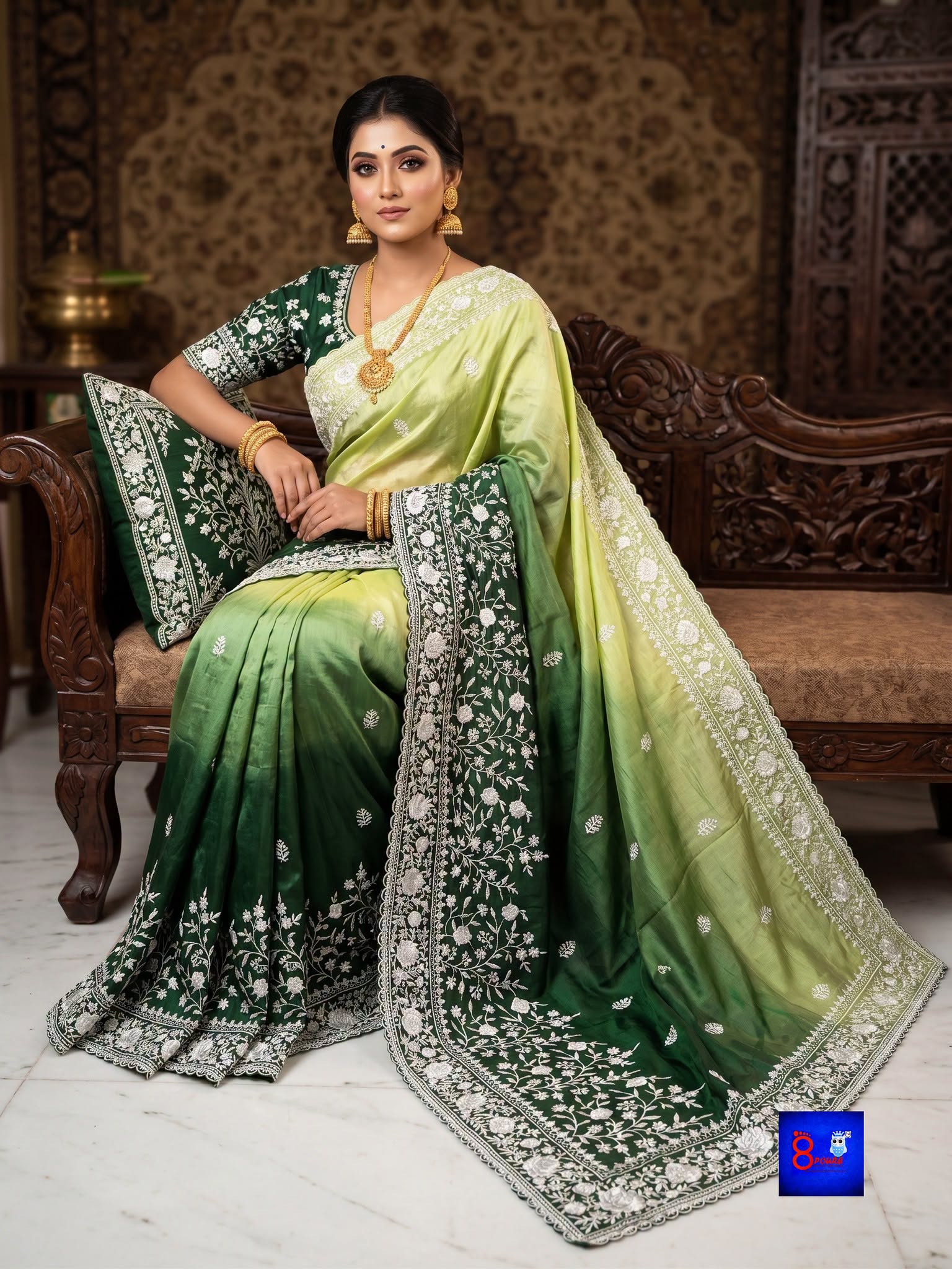 Chiffon Tissue Chikankari Parshi Embroidered Saree