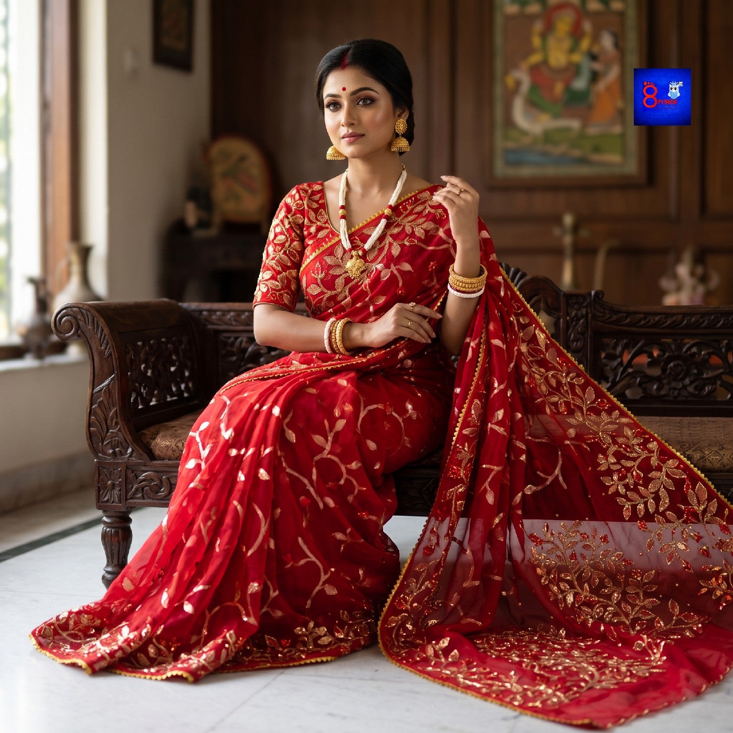 Muslin Jamdani Kathdana Embroidered Saree