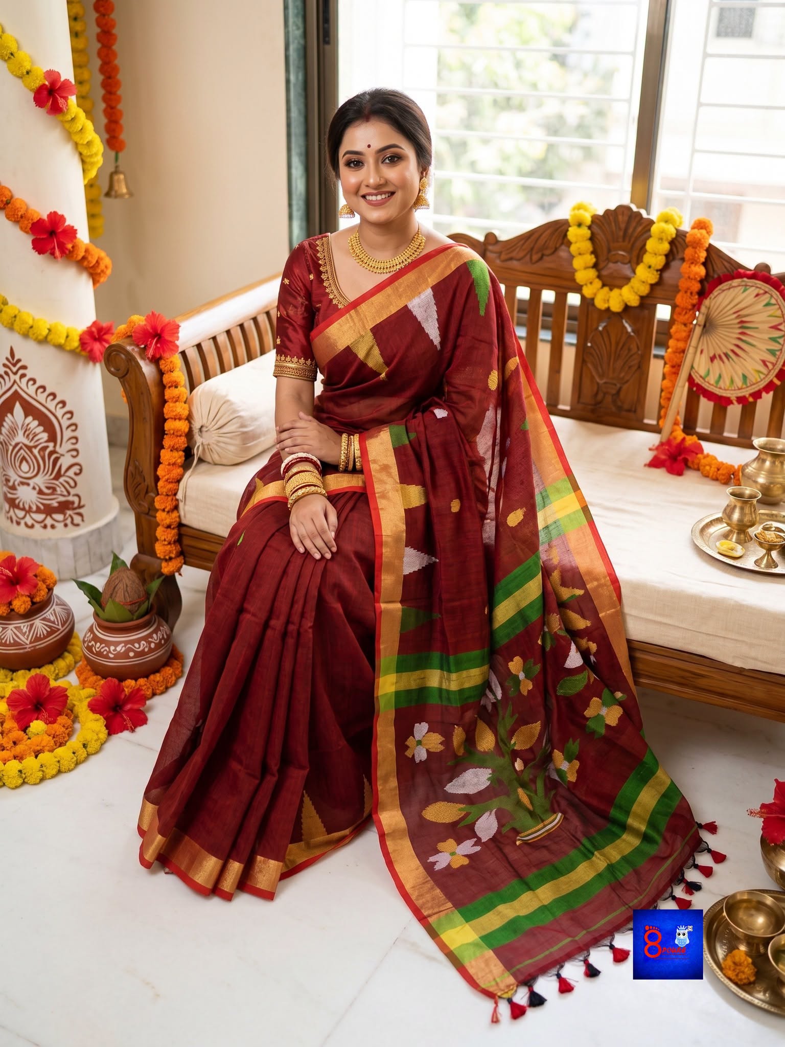 Pure Handwoven Linen Jamdani Saree