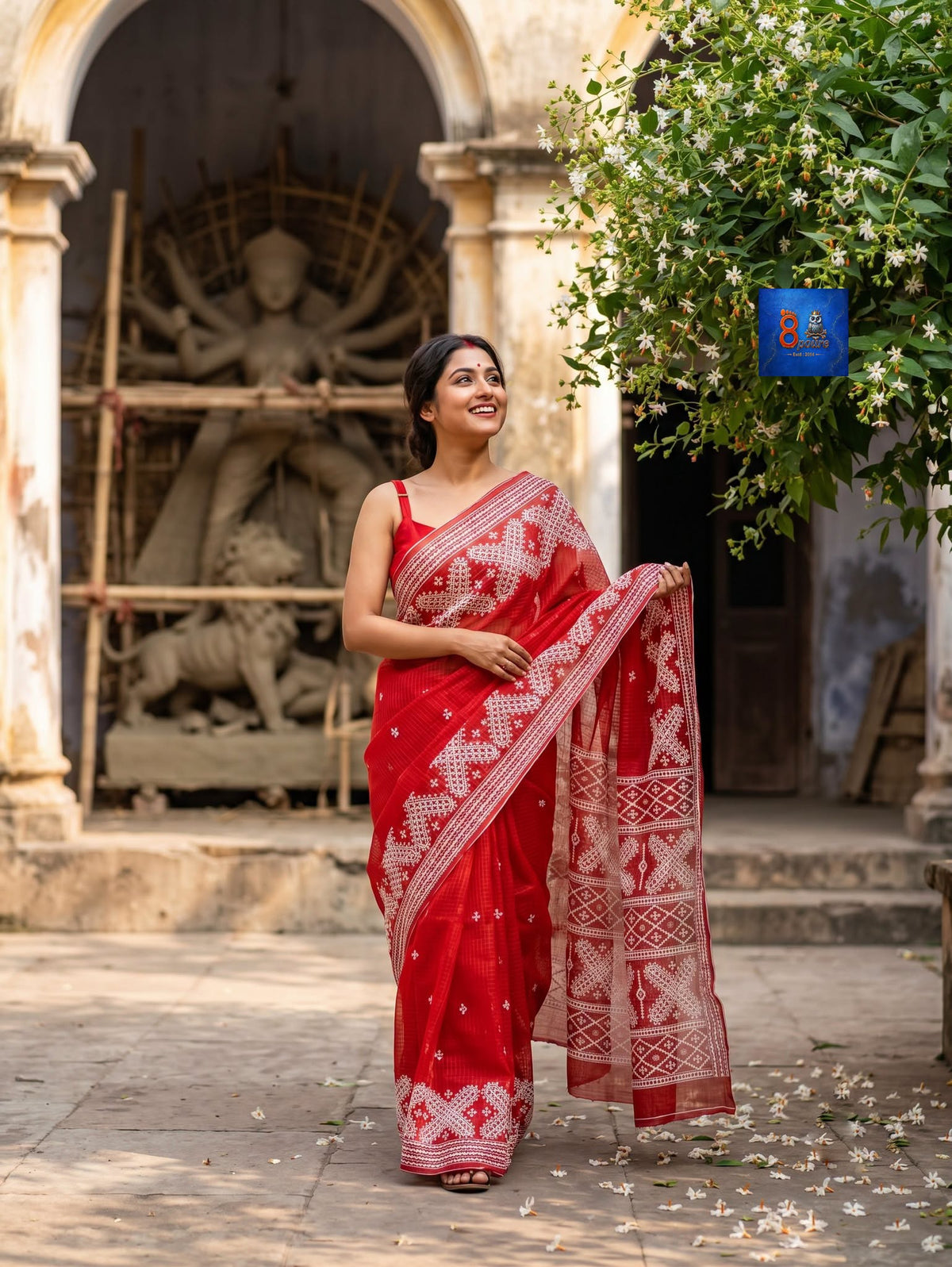 Resham Check Kutch Embroidery Work Saree