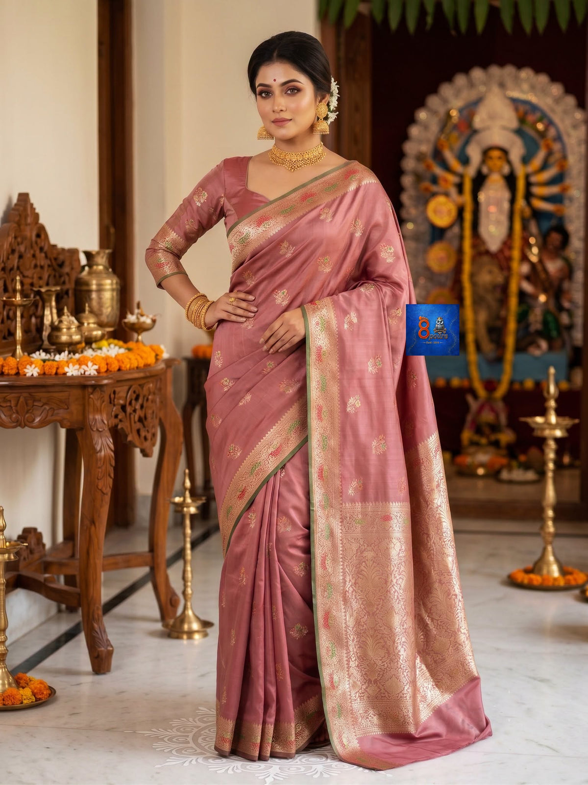 Chanderi SICO Kadwa Boota Banarasi Saree - Oyster Pink