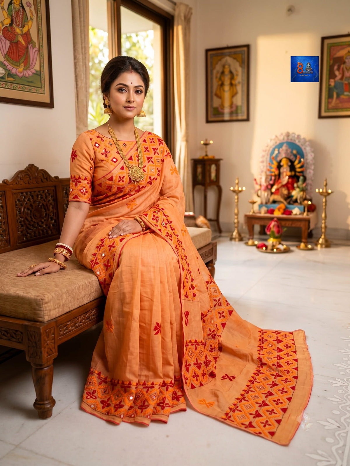 Fuliya Tussar Kathuwari Saree - Light Saffron