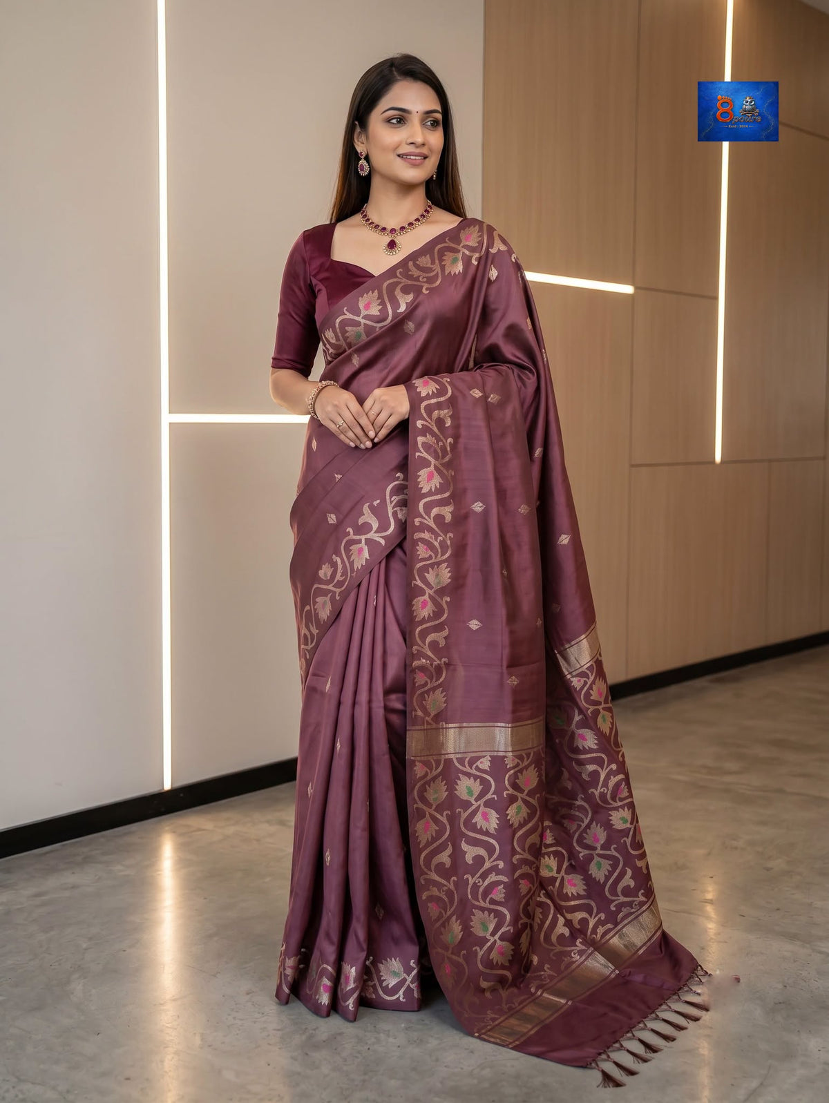 Modal Silk Jamdani Saree - Burgundy