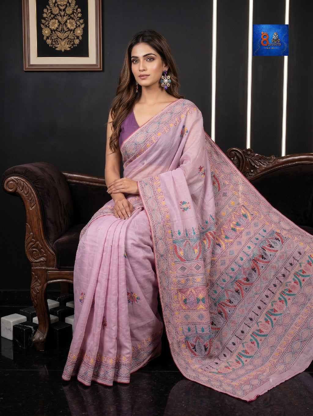 Fulia Tussare Lambani Embroidered Saree - Light Onion Pink