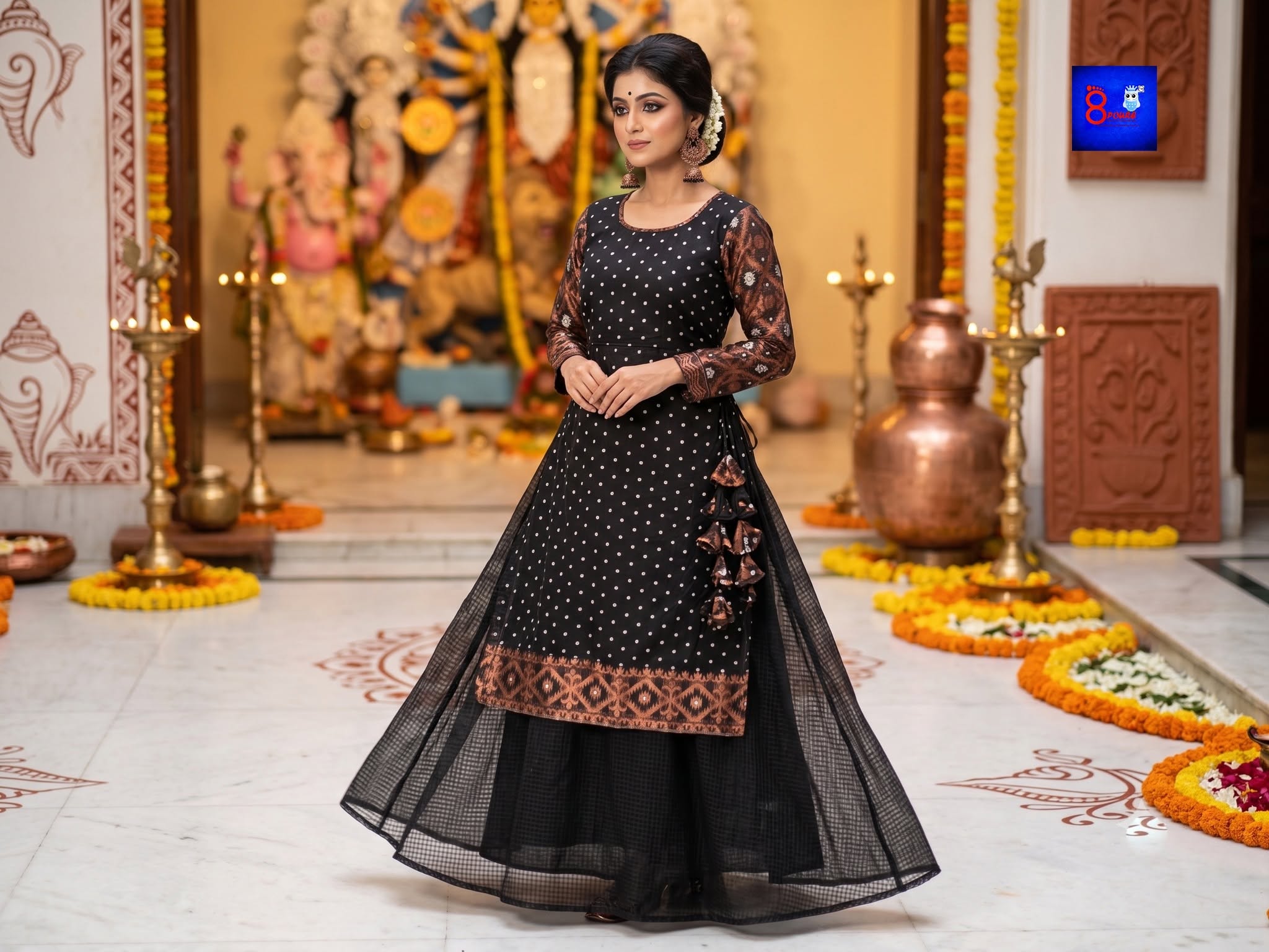 Jamdani Layered Dress (Black)