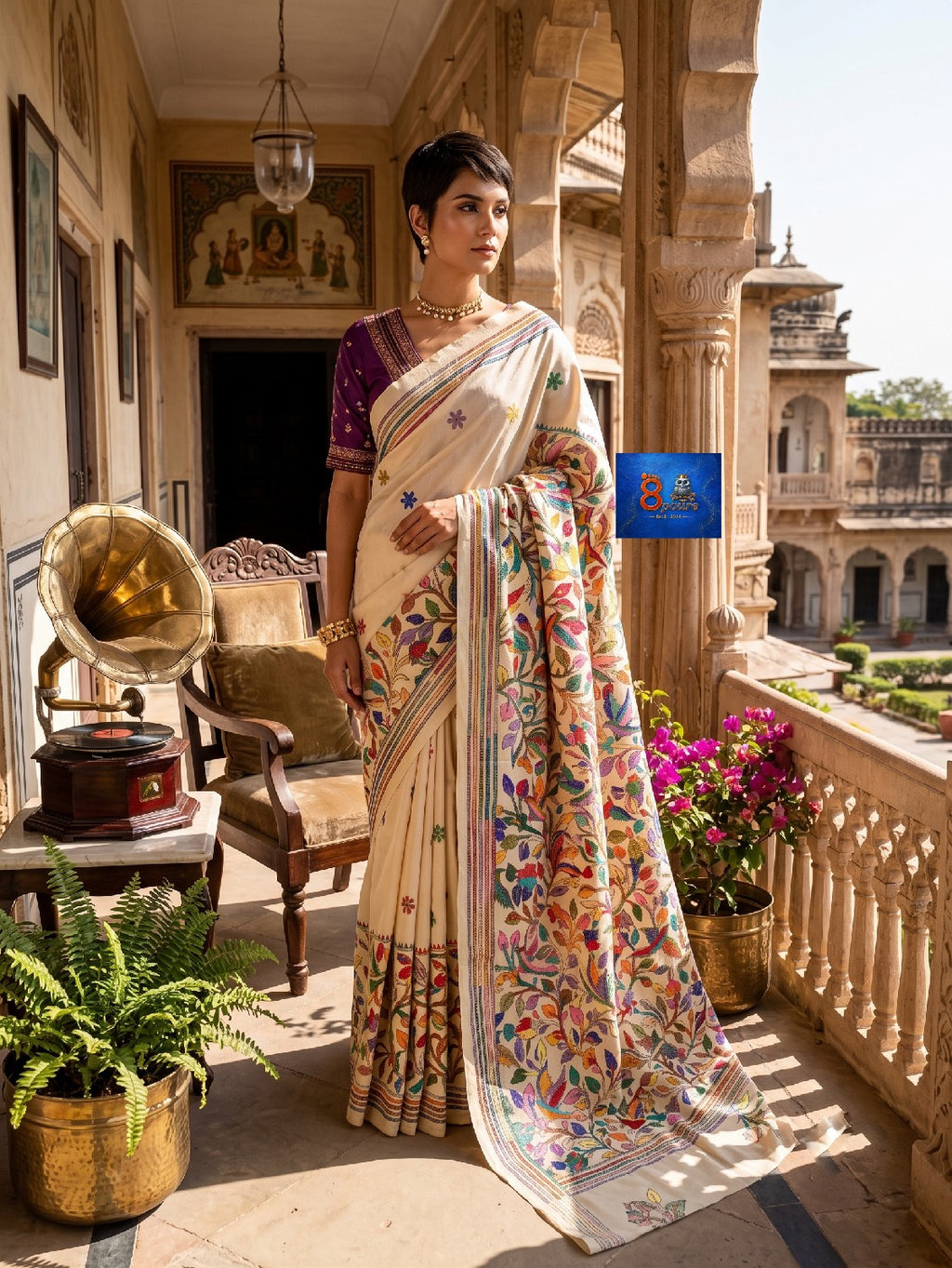Pure Tussar Kantha Stich Saree - Beige Multi-colour