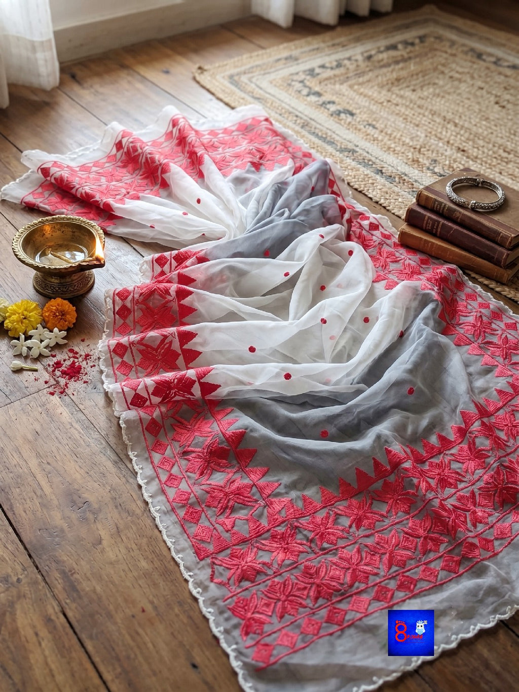 Pure Organza Kathiawadi Embroidery Saree