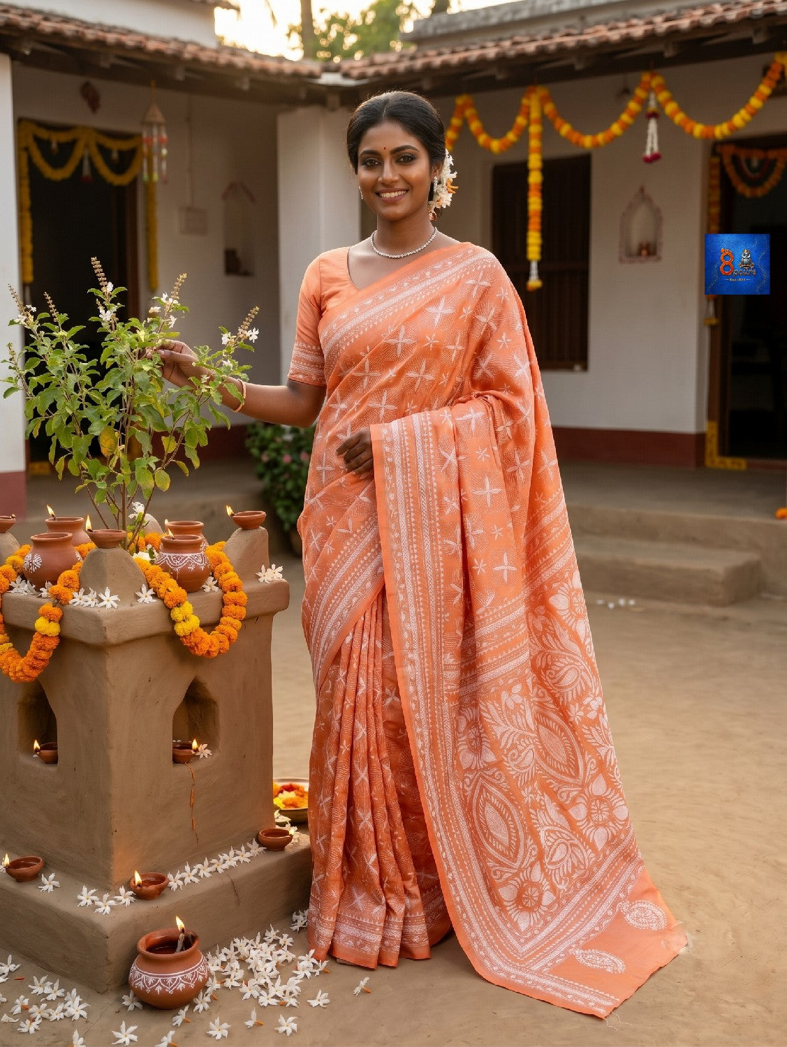 Blended Bangalore Silk Kantha Saree - Peach