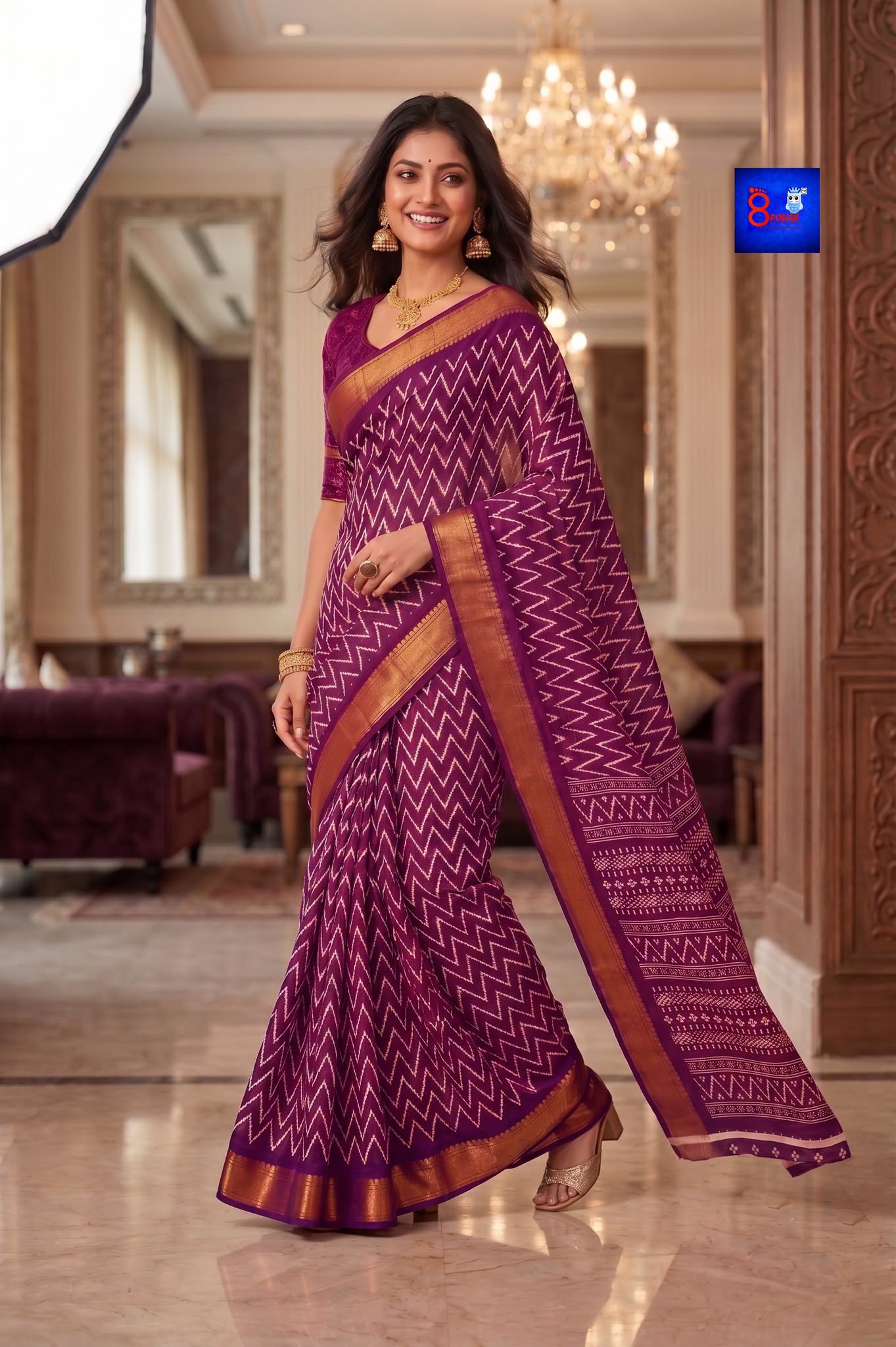 Zari Border Slub Cotton Printed Saree