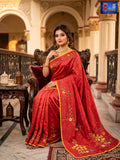 Hand Embroidered Pure Silk Saree - Cherry Red