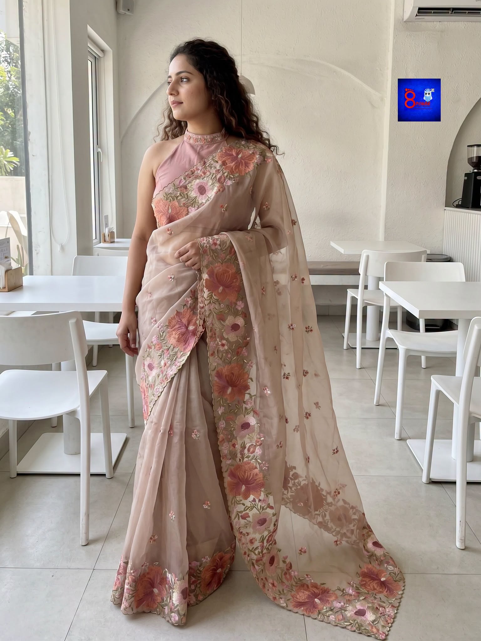 Pure Organza Parshi Embroidered Saree