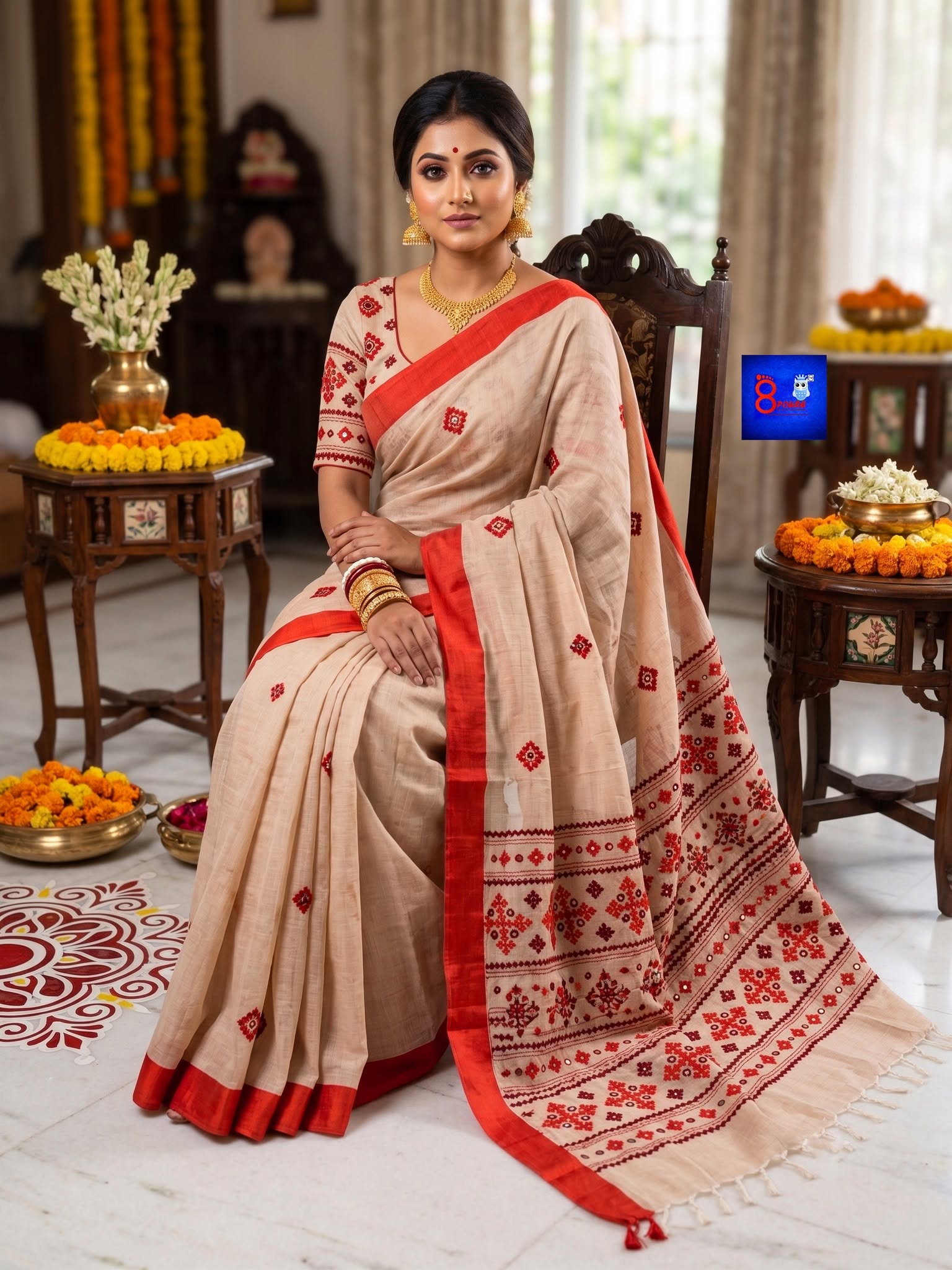 Pure Cotton Hand Kutch Embroidery Saree