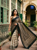 Jamkantha Saree - Off-White & Black