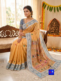 Cotton Lambani with Jamdani Border Saree - Peach & Grey
