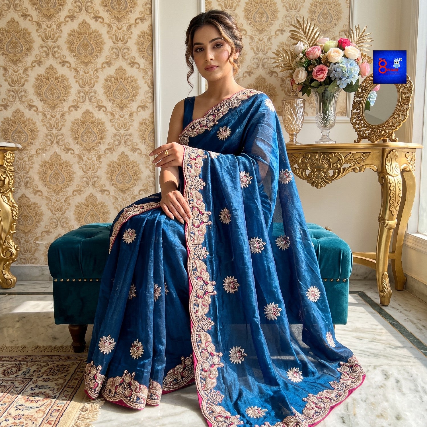 Stone Work Zardozi Tissue Georgette Saree
