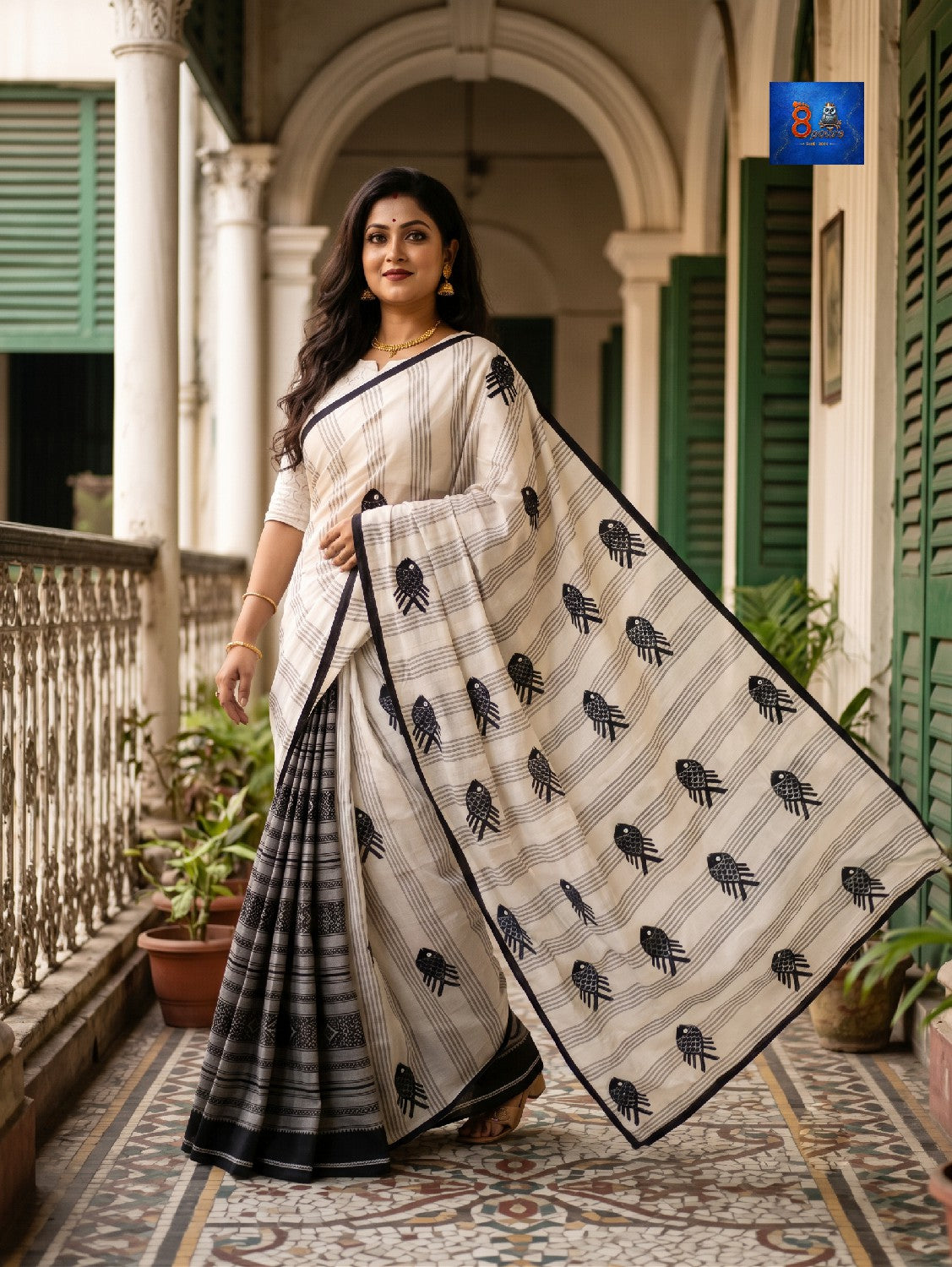 Fish Saree - White & Black