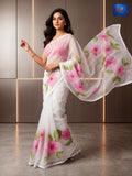 Crystal Organza Saree - Blush Pink Floral Print