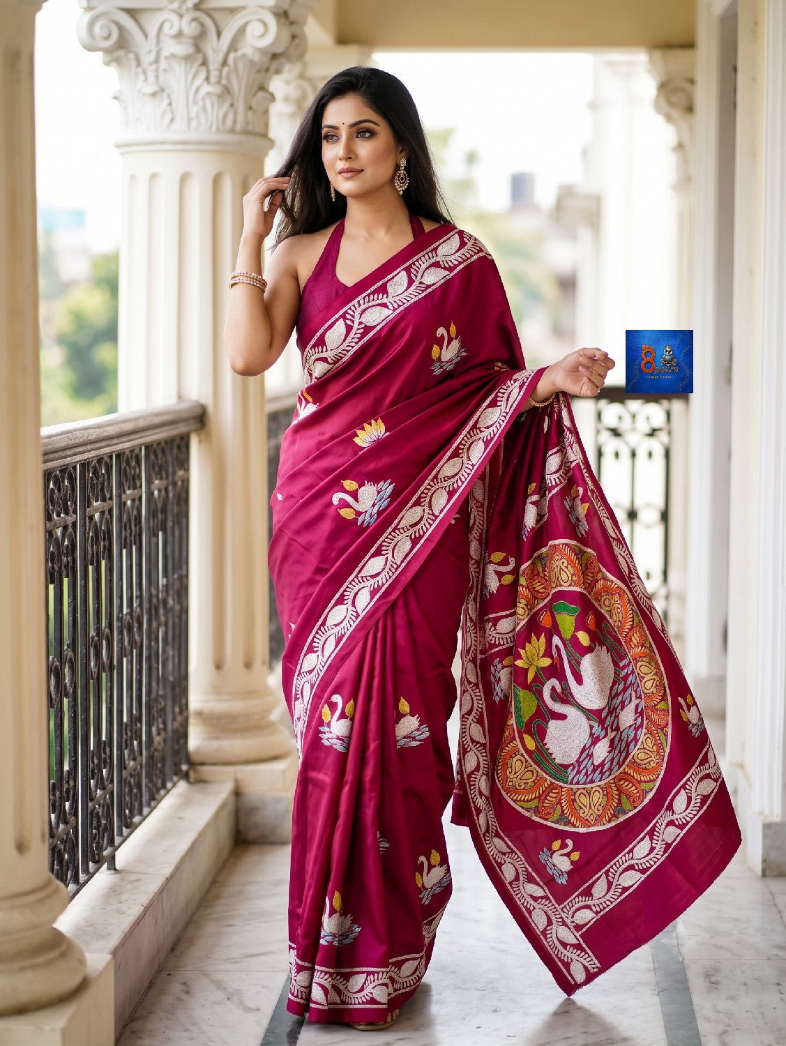 Blended Bangalore Silk Kantha Saree - Rani