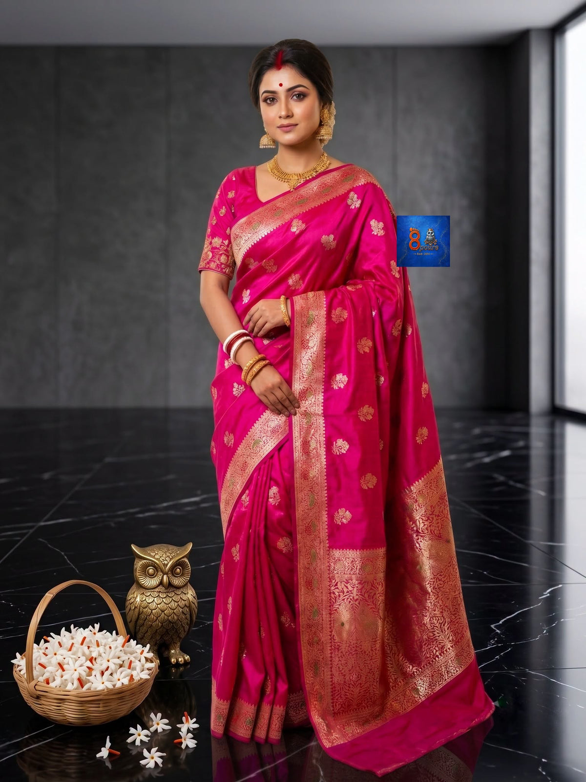 Chanderi SICO Kadwa Boota Banarasi Saree - Rani Pink
