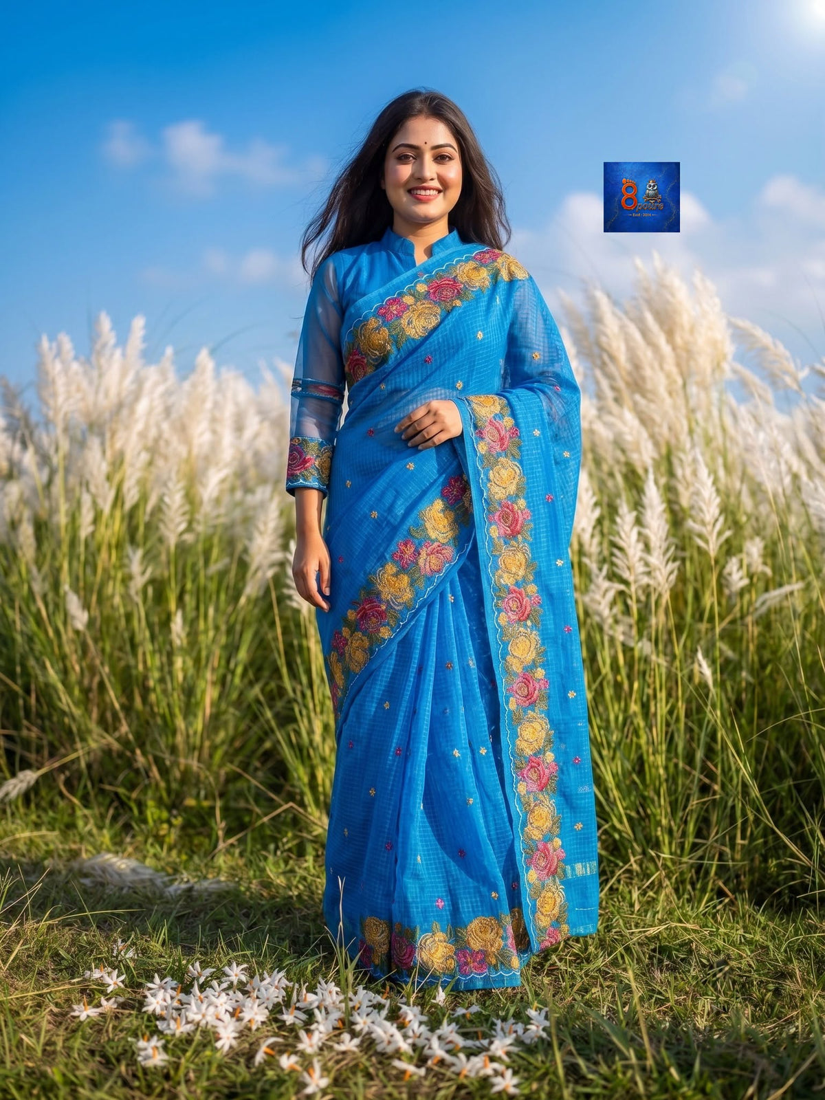 Resham Cotton Golpa Parshi Saree - Royal Blue