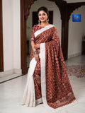 Jamkantha Saree - White & Brown