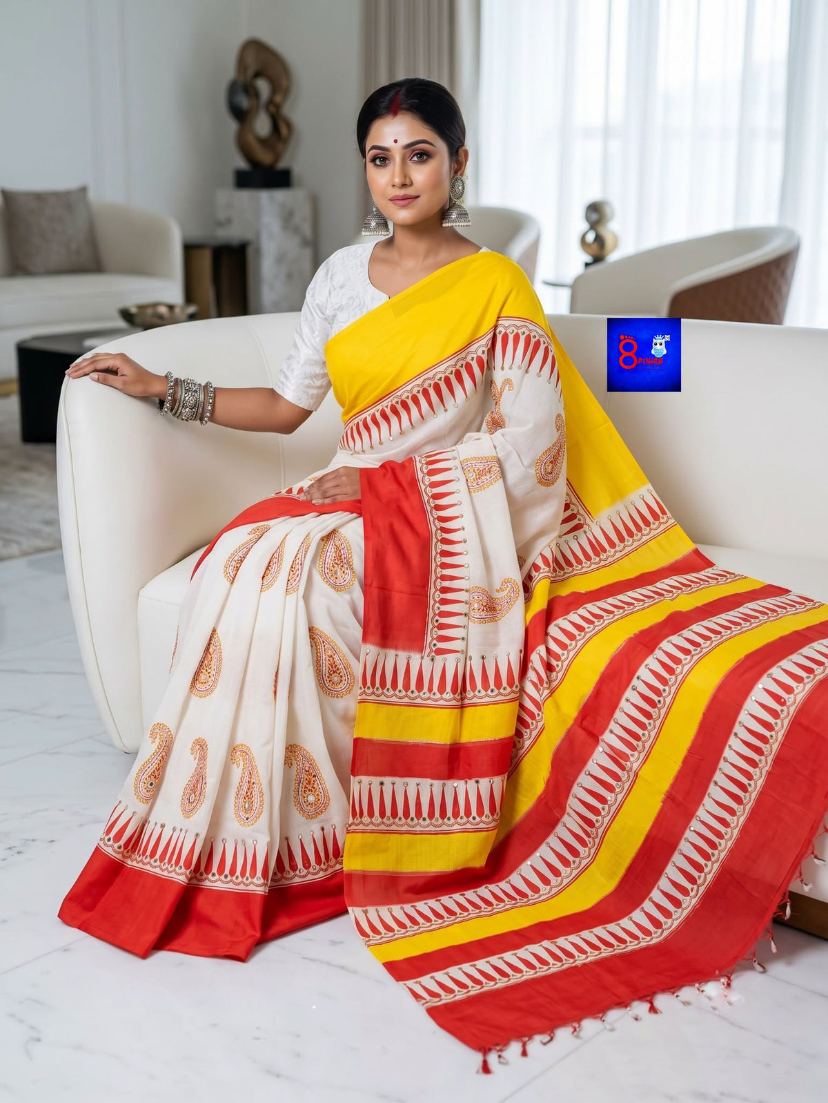 Pure Cotton Glittering Canvas Saree - Ajrakh