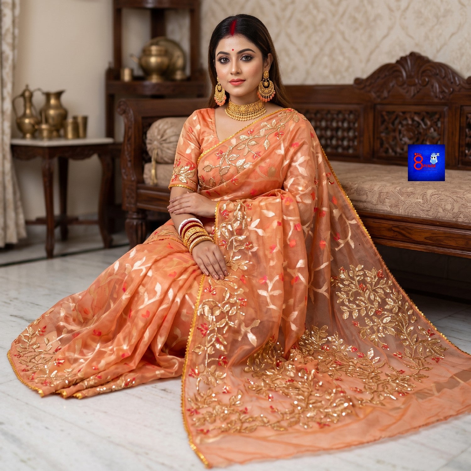 Muslin Jamdani Kathdana Embroidered Saree
