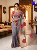 Resham Check Saree - Grey