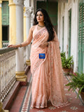 Pure Linen Kashmiri Embroidered Saree - Light Peach
