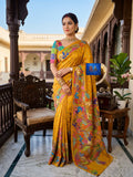 Pure Bangalore Silk Kantha Stich Saree - Mustard Yellow