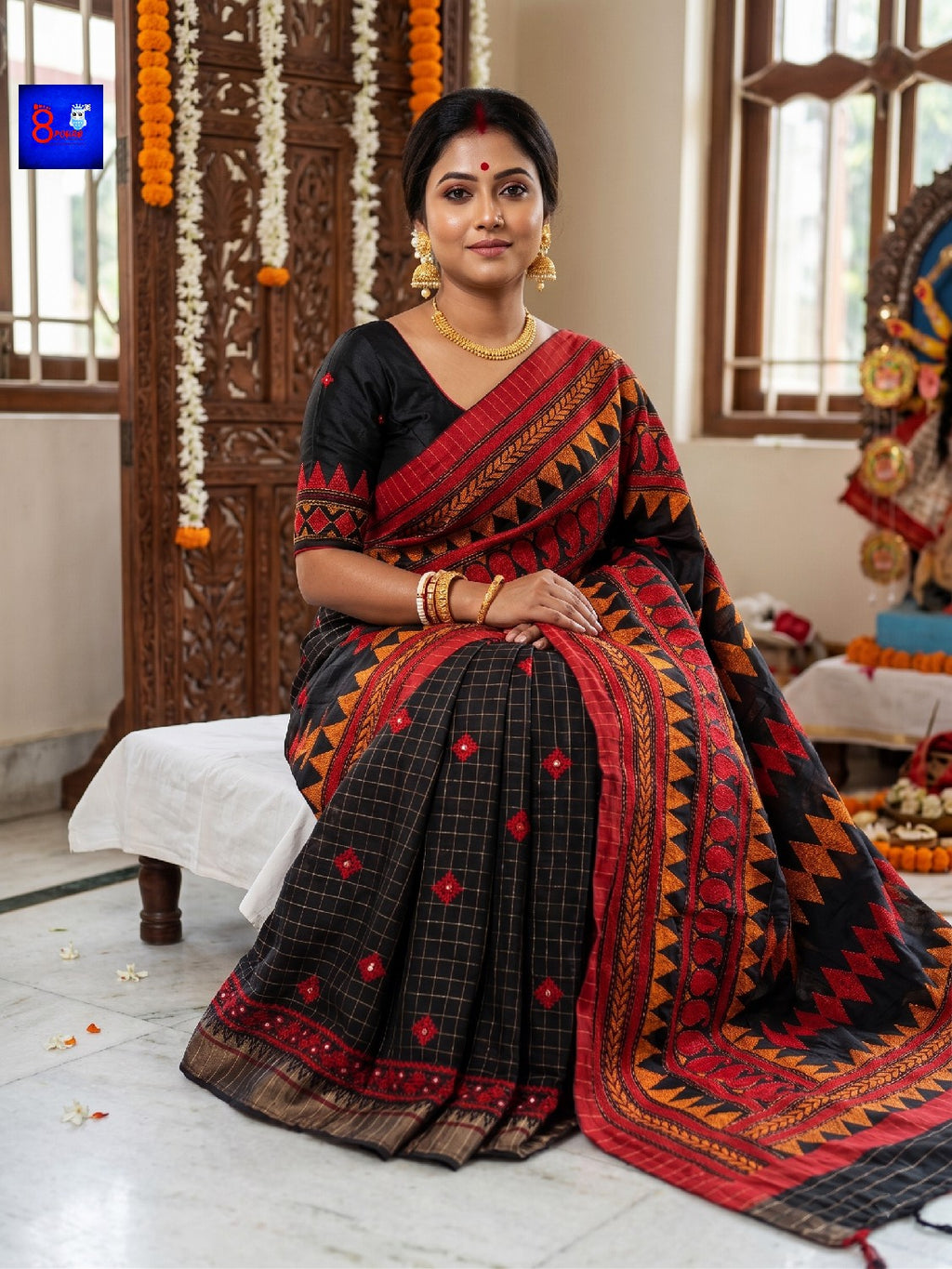 Threaded Fusion Silk Saree
