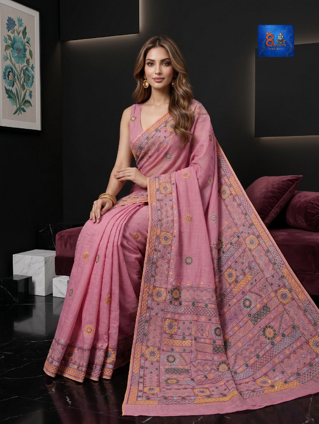 Fulia Tussare Lambani Embroidered Saree - Blush Pink
