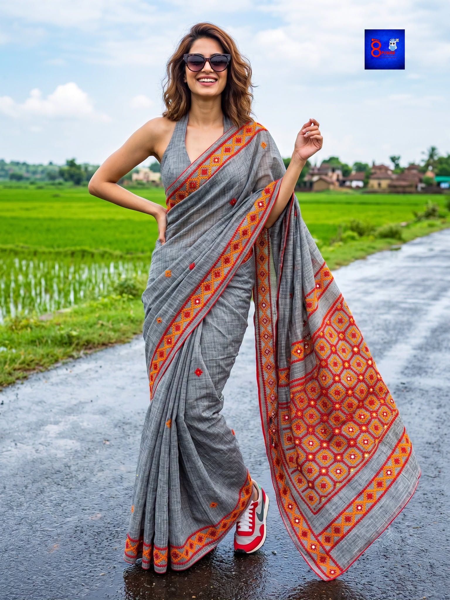 Pure Cotton Hand Kutch Embroidery Saree