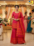 Jamdani Sharara 3-Piece Set - Rani Orange