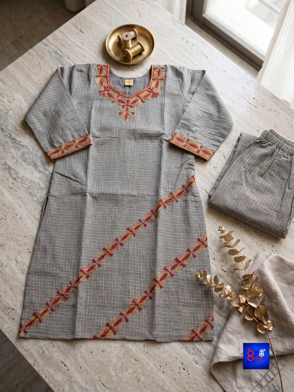 Pure Cotton Kantha Stitch Palazzo Set