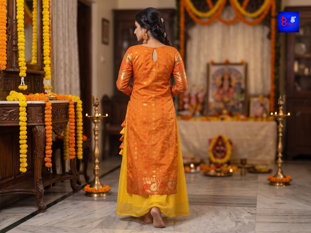 Jamdani Layered Dress (Orange & Yellow)