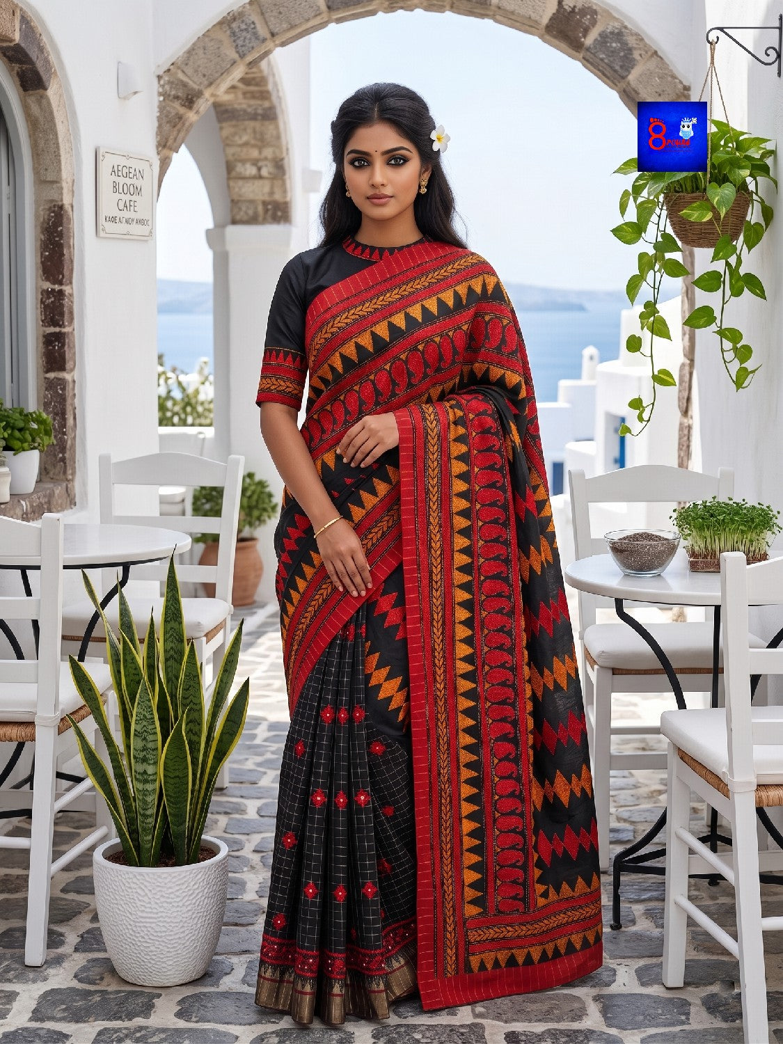 Threaded Fusion Silk Saree