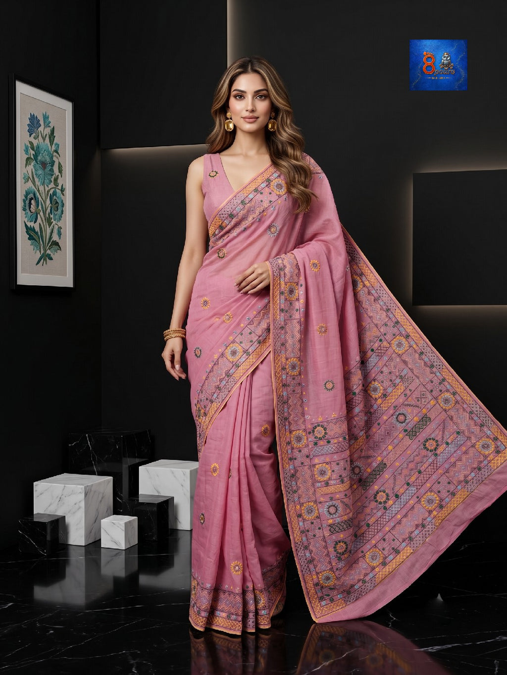 Fulia Tussare Lambani Embroidered Saree - Blush Pink