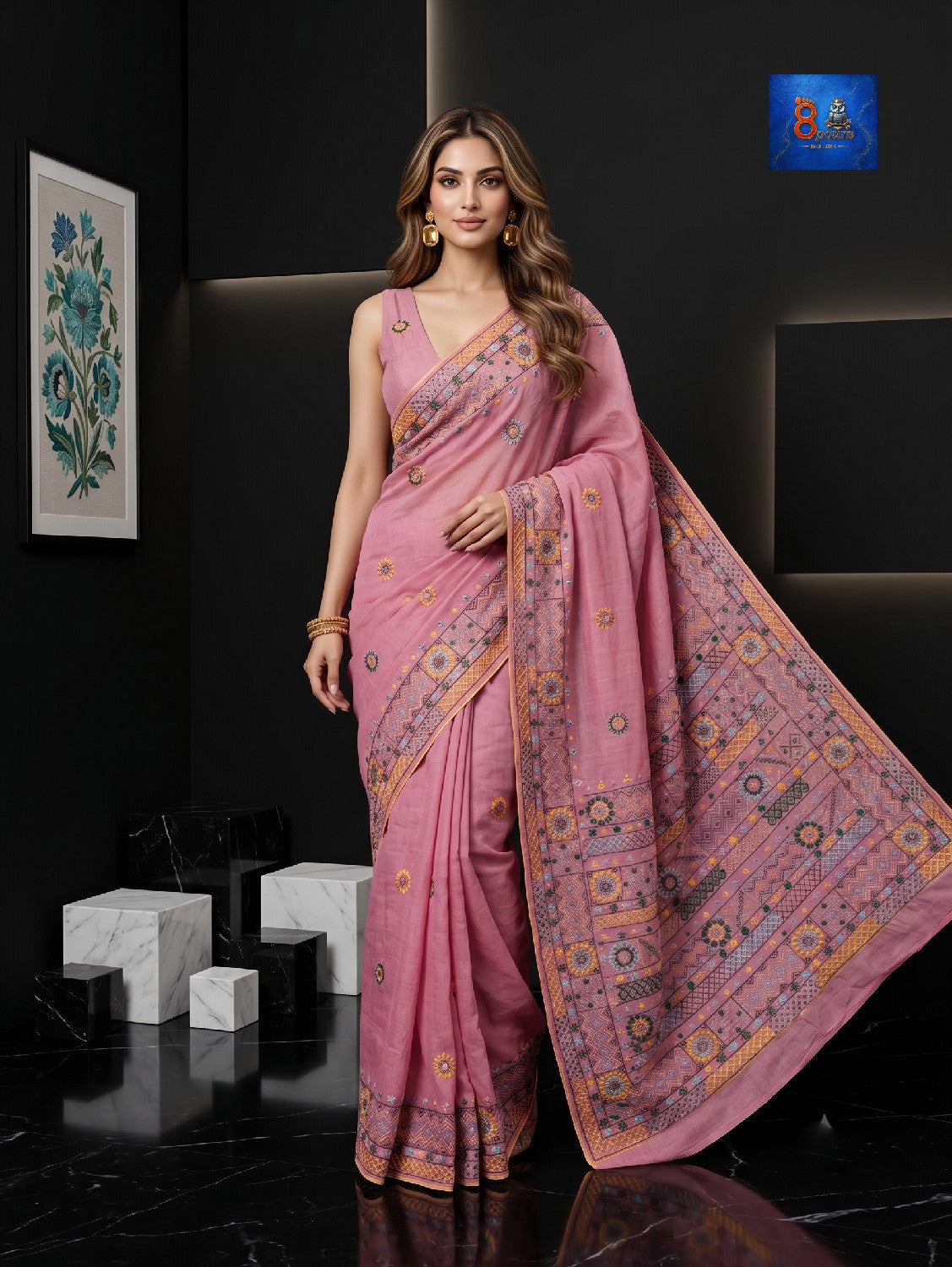 Fulia Tussare Lambani Embroidered Saree - Blush Pink