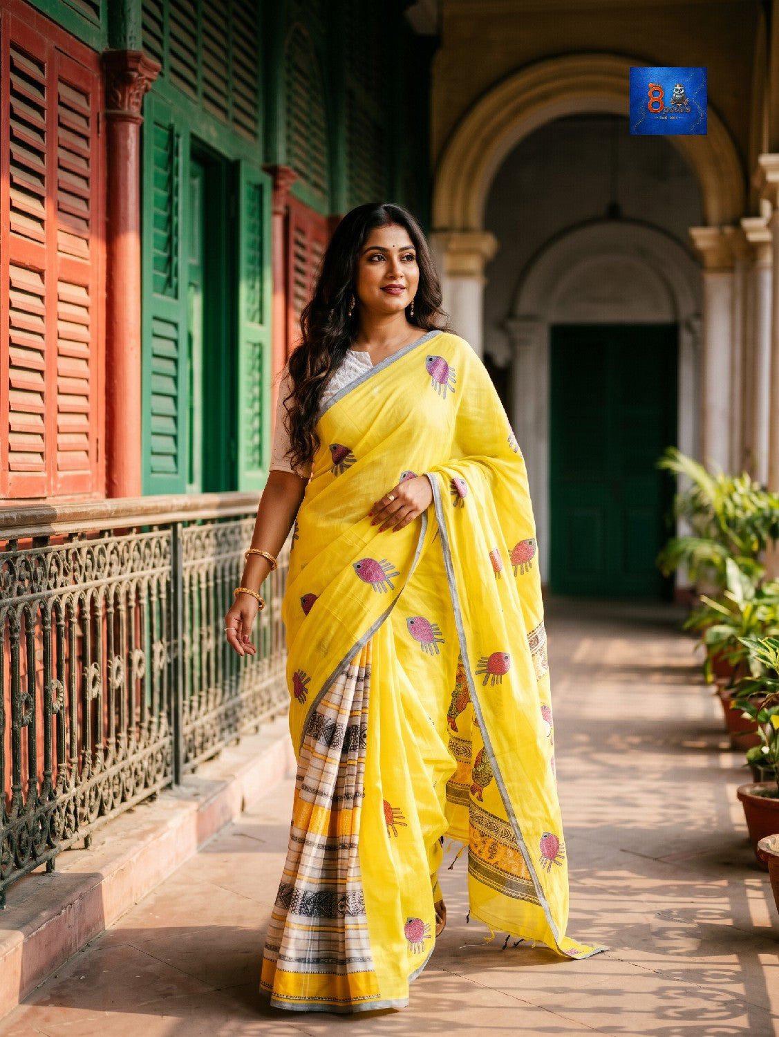 Fish Saree - Yellow & White