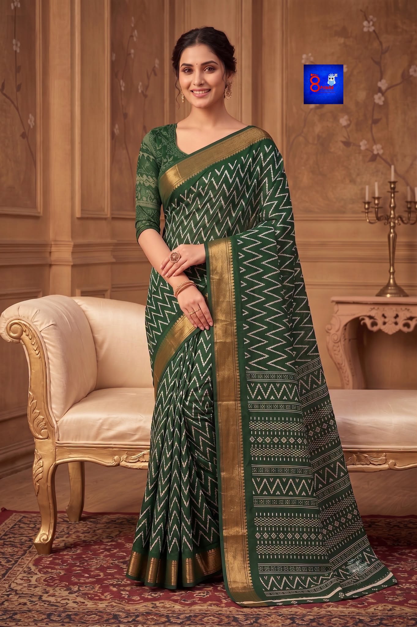Zari Border Slub Cotton Printed Saree